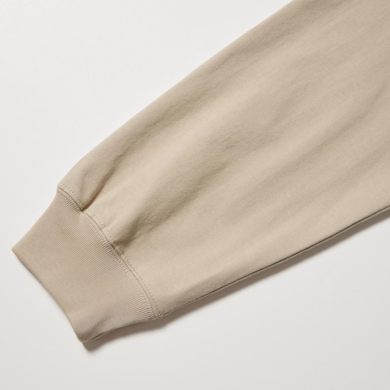 Uniqlo Washed Cotton Crew Neck Long-Sleeve Muške Dukserice Bež | 5163-TZIRL