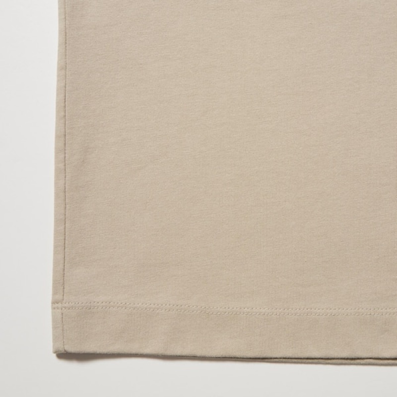 Uniqlo Washed Cotton Crew Neck Long-Sleeve Muške Dukserice Bež | 5163-TZIRL