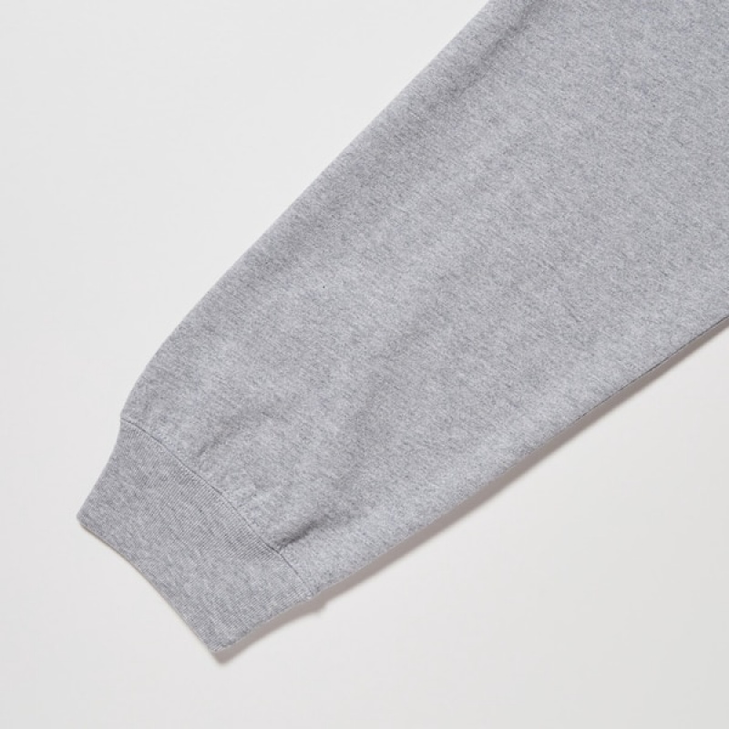 Uniqlo Washed Cotton Crew Neck Long-Sleeve Muške Majice Sive | 7846-ZORFC