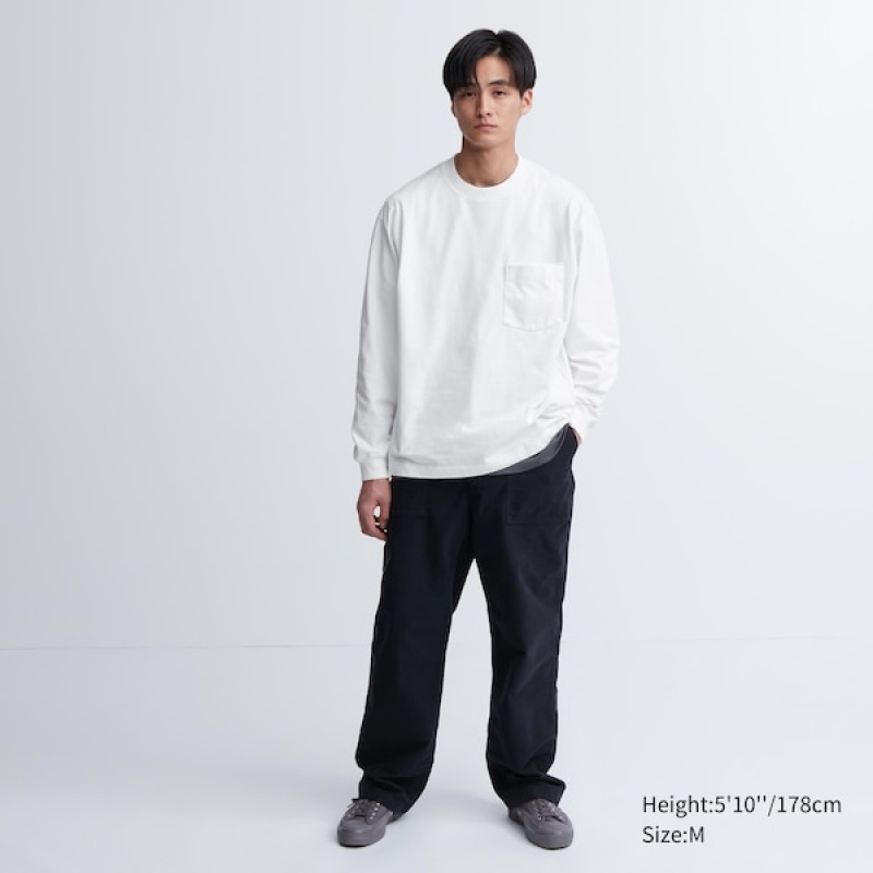 Uniqlo Washed Cotton Crew Neck Long-Sleeve Muške Majice Sive | 4160-PEMWR