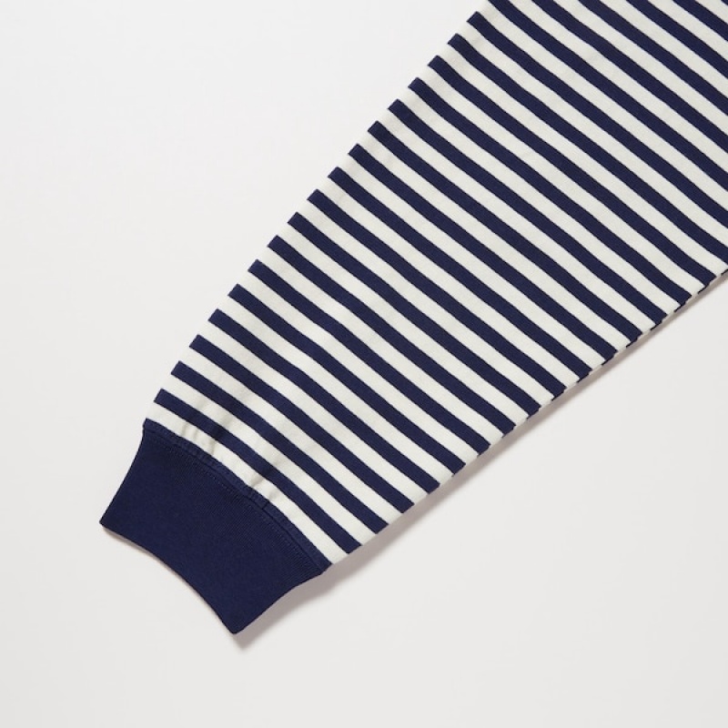 Uniqlo Washed Cotton Oversized Crew Neck Long-Sleeve Muške Majice Plave | 9157-TIHYX