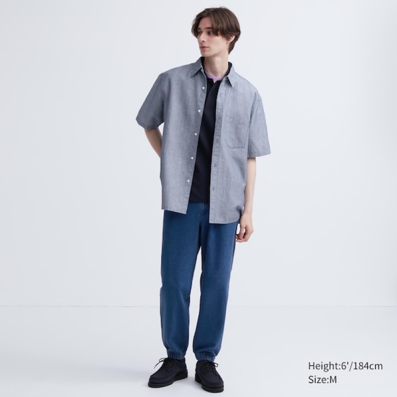 Uniqlo Washed Jersey Denim Muške Jogger Hlače Plave | 5214-TMCOX
