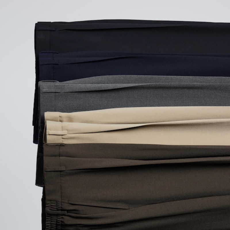 Uniqlo Wide-Fit Plisirana Muške Hlače Crne | 2513-MLRYJ