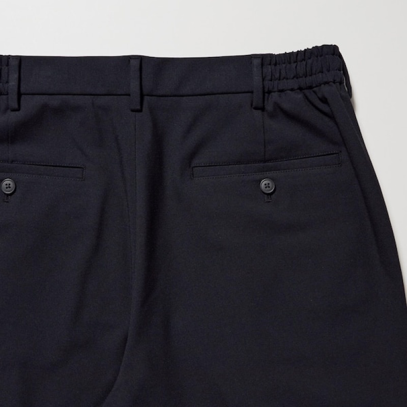 Uniqlo Wide-Fit Plisirana Muške Hlače Crne | 2513-MLRYJ
