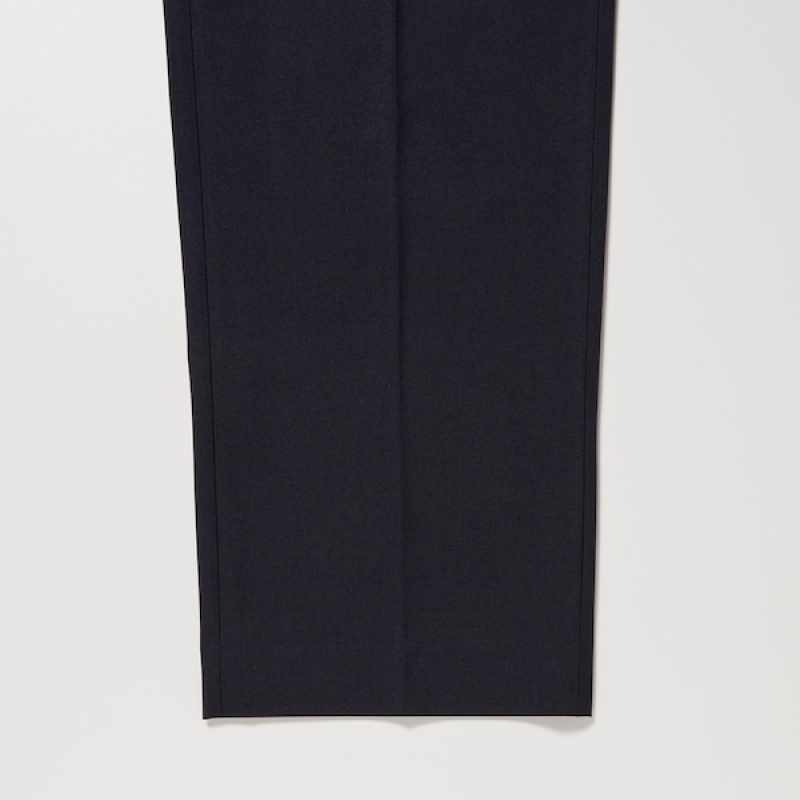 Uniqlo Wide-Fit Plisirana Muške Hlače Crne | 2513-MLRYJ