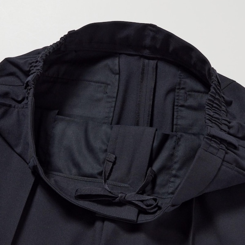 Uniqlo Wide-Fit Plisirana Muške Hlače Crne | 2513-MLRYJ