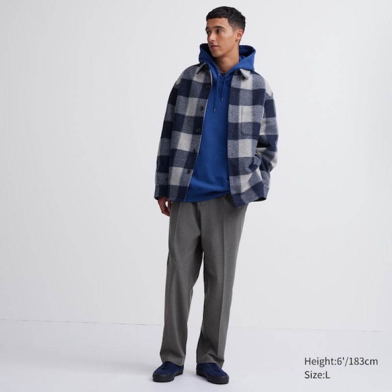 Uniqlo Wide-Fit Plisirana Muške Hlače Sive | 3078-NDGMJ