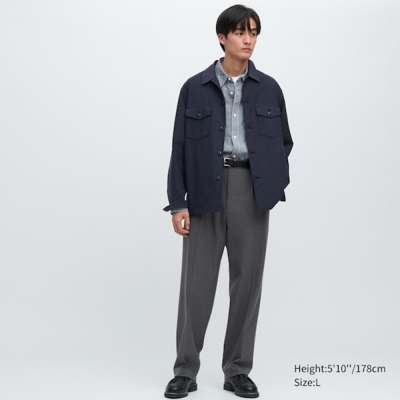 Uniqlo Wide-Fit Plisirana Muške Hlače Tamnoplave | 6240-SHDCZ