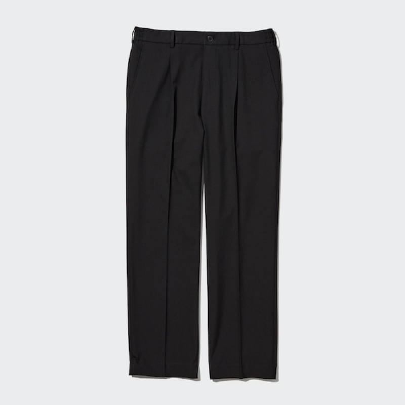 Uniqlo Wide-Fit Plisirana Muške Hlače Tamnoplave | 6240-SHDCZ