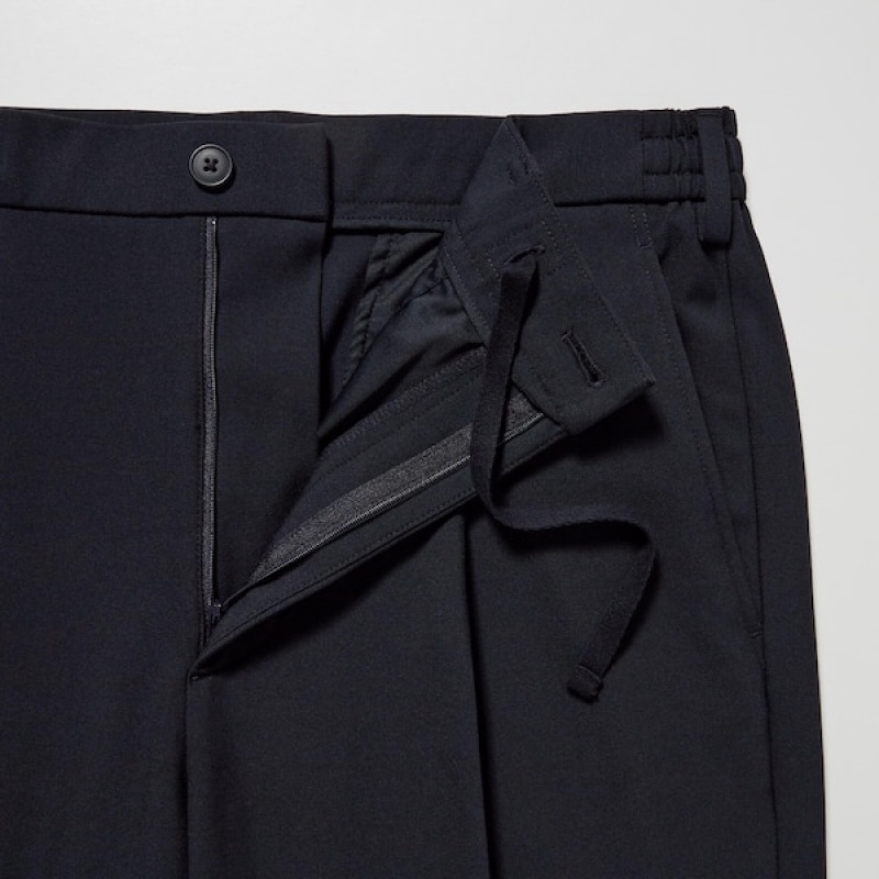 Uniqlo Wide-Fit Plisirana Muške Hlače Tamnoplave | 6240-SHDCZ