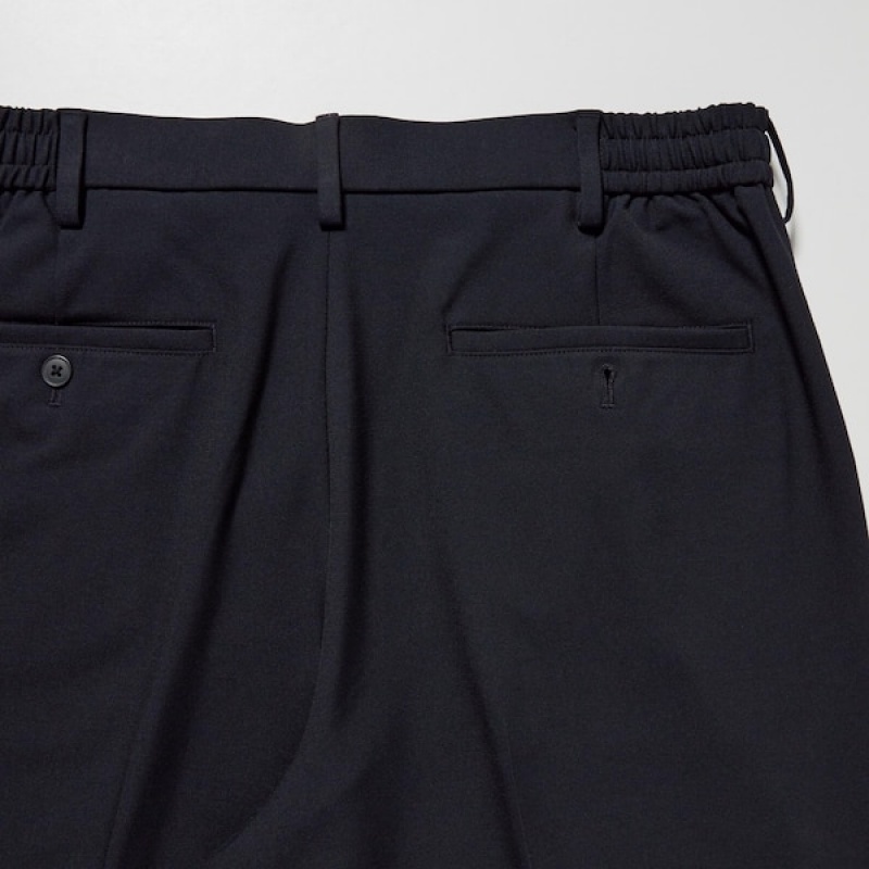 Uniqlo Wide-Fit Plisirana Muške Hlače Tamnoplave | 6240-SHDCZ