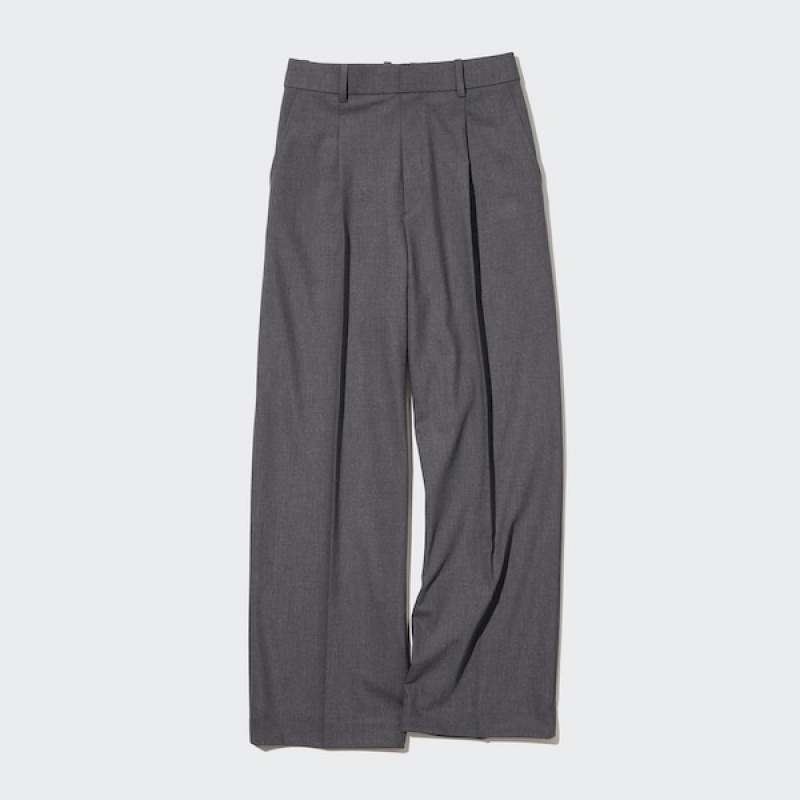 Uniqlo Wide-Fit Plisirana Ženske Hlače Tamno Sive | 0958-CNIMT