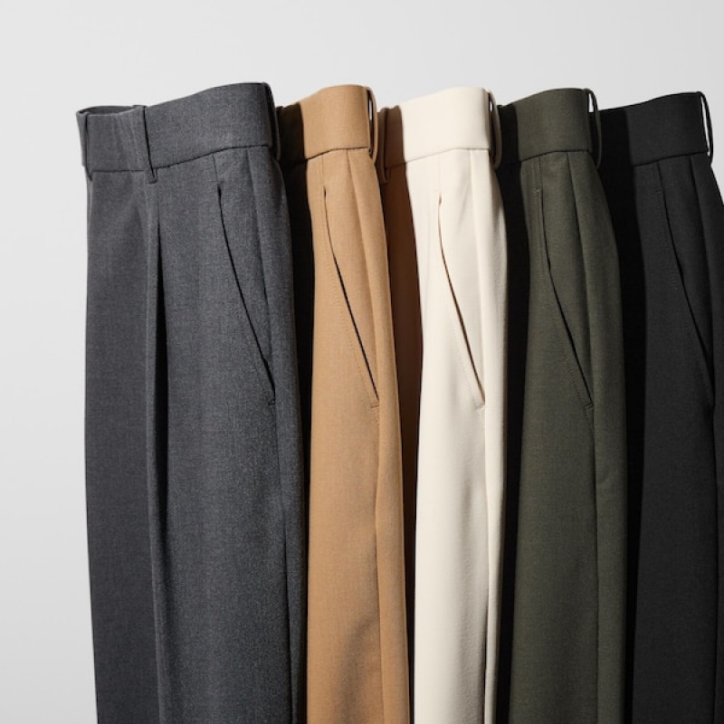 Uniqlo Wide-Fit Plisirana Ženske Hlače Tamno Sive | 8623-UGHVA