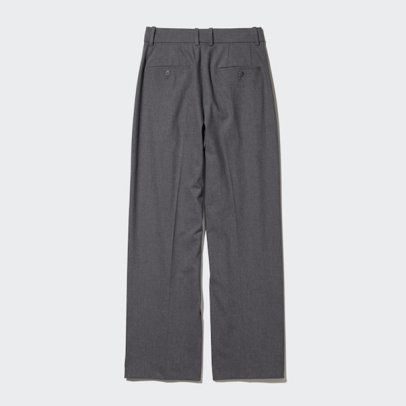 Uniqlo Wide-Fit Plisirana Ženske Hlače Tamno Sive | 8623-UGHVA