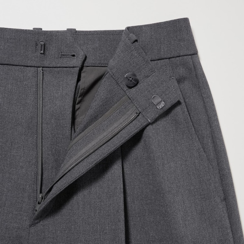 Uniqlo Wide-Fit Plisirana Ženske Hlače Tamno Sive | 8623-UGHVA