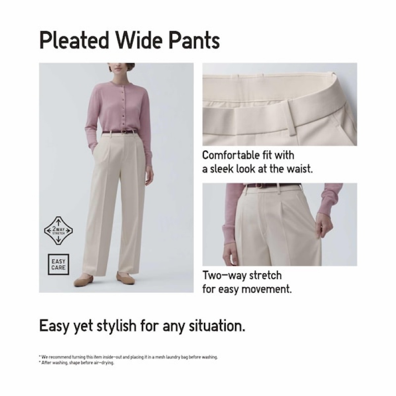 Uniqlo Wide-Fit Plisirana Ženske Hlače Tamno Sive | 8623-UGHVA