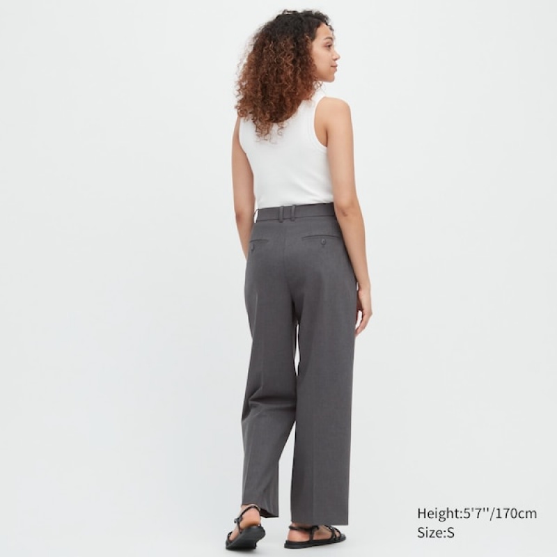 Uniqlo Wide-Fit Plisirana Ženske Hlače Tamno Sive | 8623-UGHVA