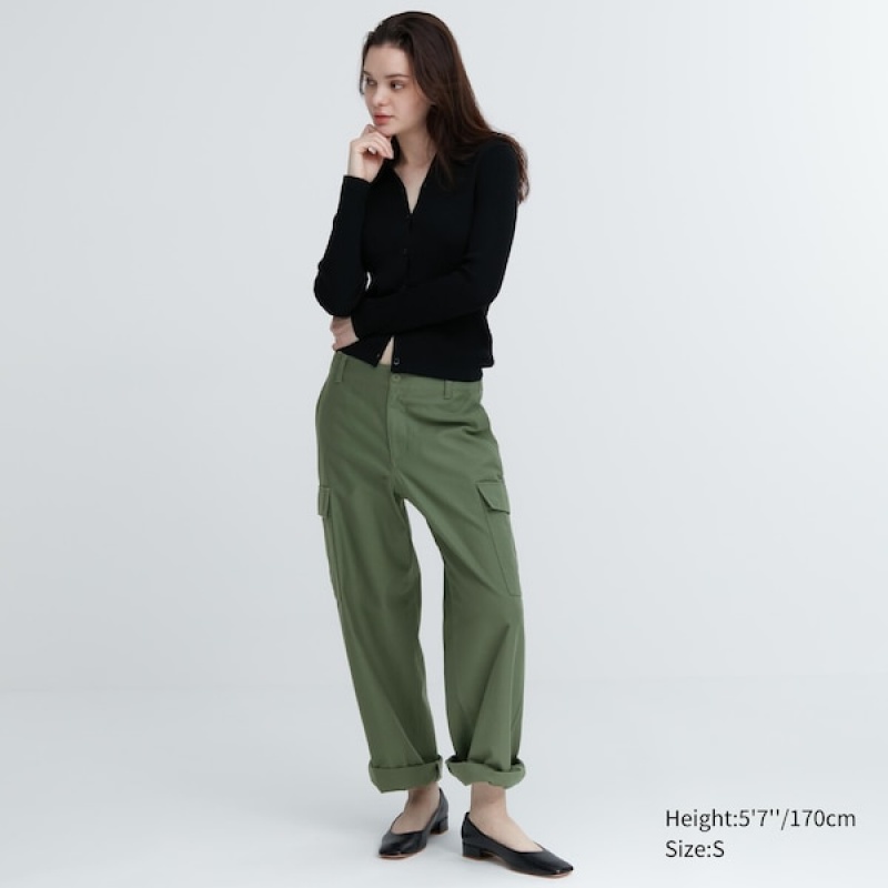 Uniqlo Wide Ravno Cargo Ženske Hlače Zelene | 1843-MNXSK