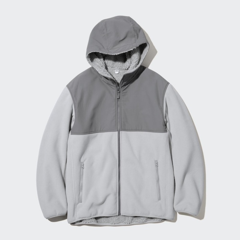 Uniqlo Windproof Outer Fleece Full-Zip Muške Majica s Kapuljačom Svijetlo Sive | QHFIUB-704