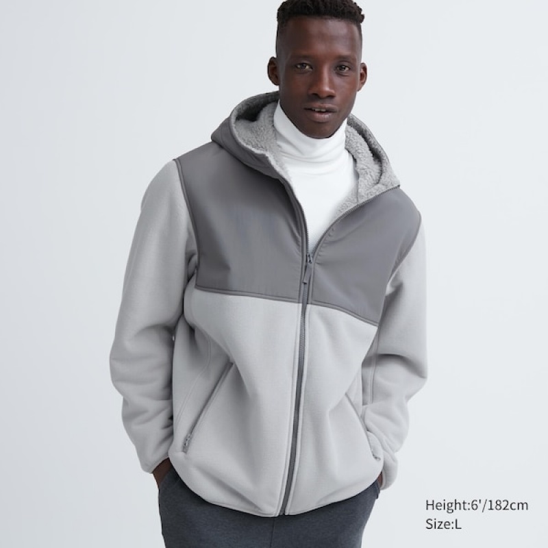Uniqlo Windproof Outer Fleece Full-Zip Muške Majica s Kapuljačom Svijetlo Sive | QHFIUB-704