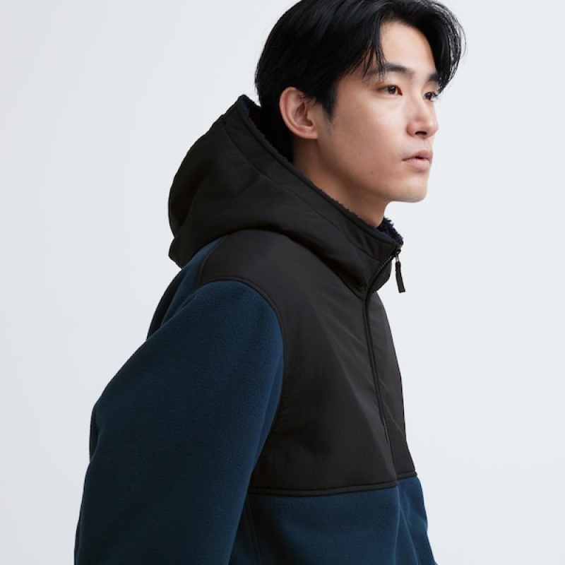 Uniqlo Windproof Outer Fleece Full-Zip Muške Majica s Kapuljačom Crne | JVIONT-503