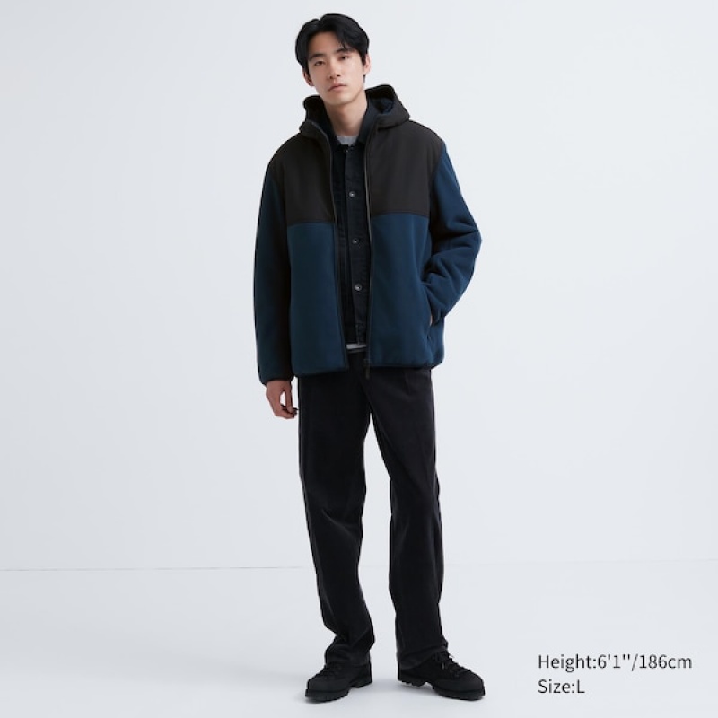 Uniqlo Windproof Outer Fleece Full-Zip Muške Majica s Kapuljačom Crne | JVIONT-503